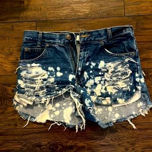 Custom distressed denim shorts
